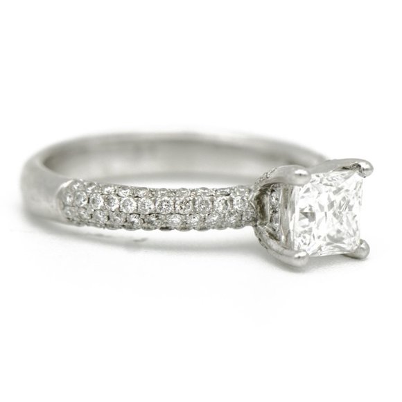 2.1 Ct. Princess Cut Natural Diamond U-Pave on Prongs  Platinum Princess Cut Pave Diamond Engagement Ring